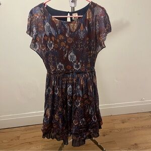 Anthropologie Navy and Brown Dress Moth Pattern size Medium Crinoline Skirt